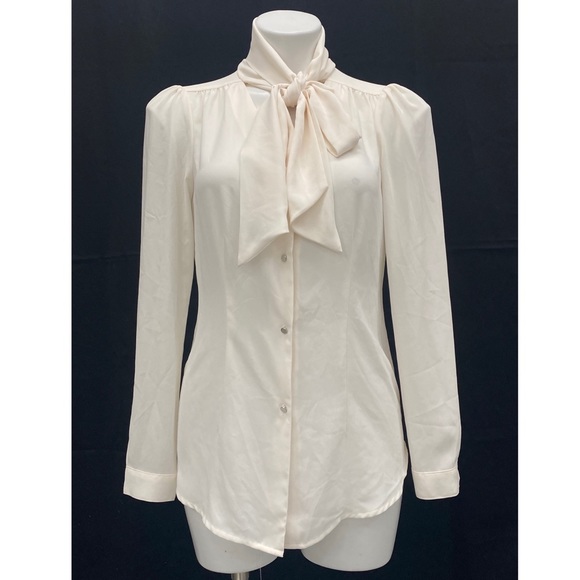 White House Black Market Tops - WHBM white sheer tie neck collar business casual button down sz 2